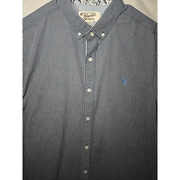 Penguin Munsingwear Short Sleeve Button Shirt Checkered, Blue, Sz Youth XL - Picture 2 of 9